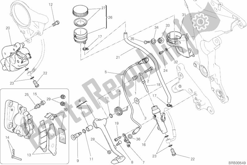 All parts for the Rear Braking System of the Ducati Multistrada 1200 S Touring USA 2017